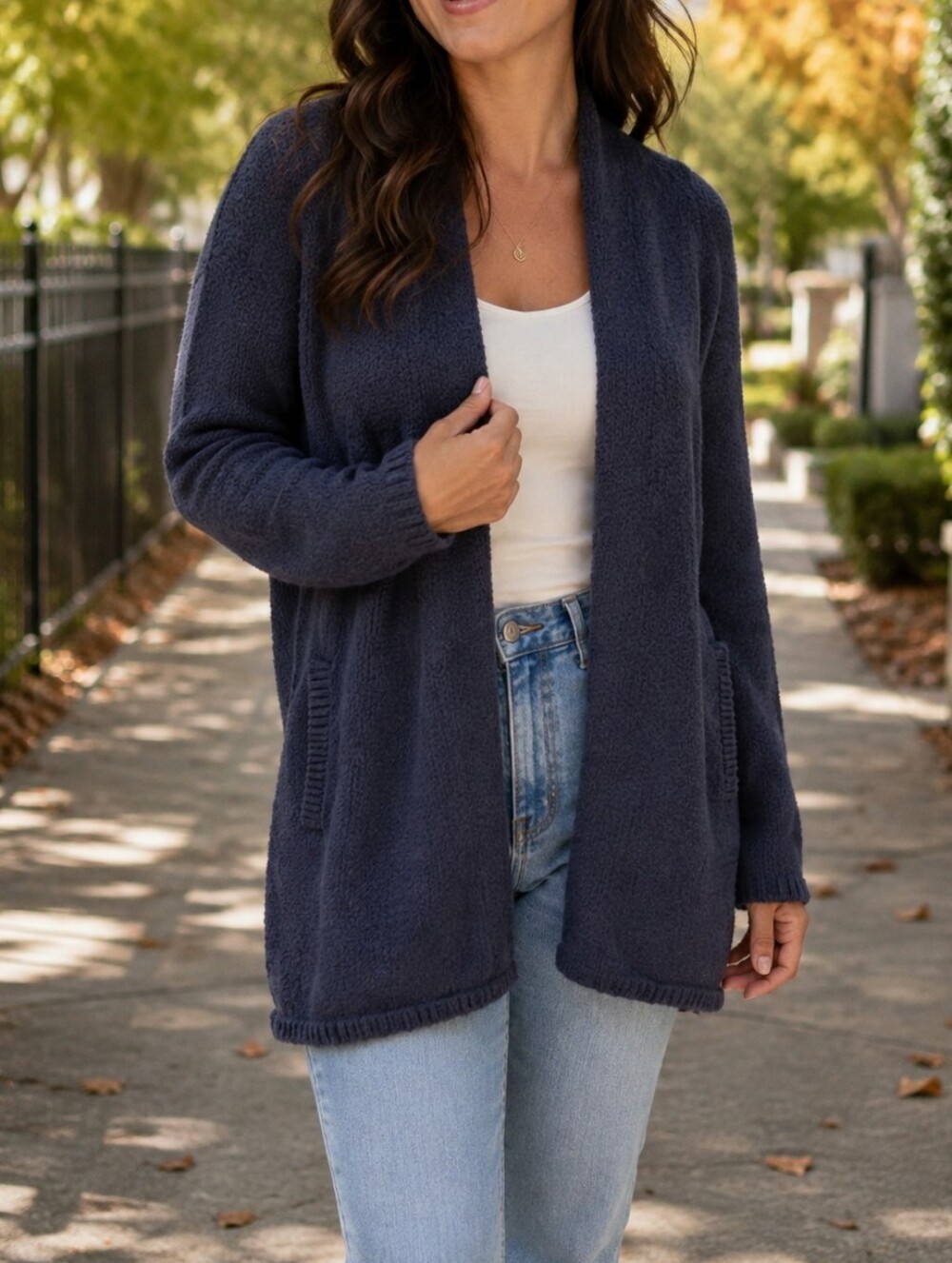 Aritzia Community Navy Open Front Knit Cardigan Cotton Blend Longline Sweater